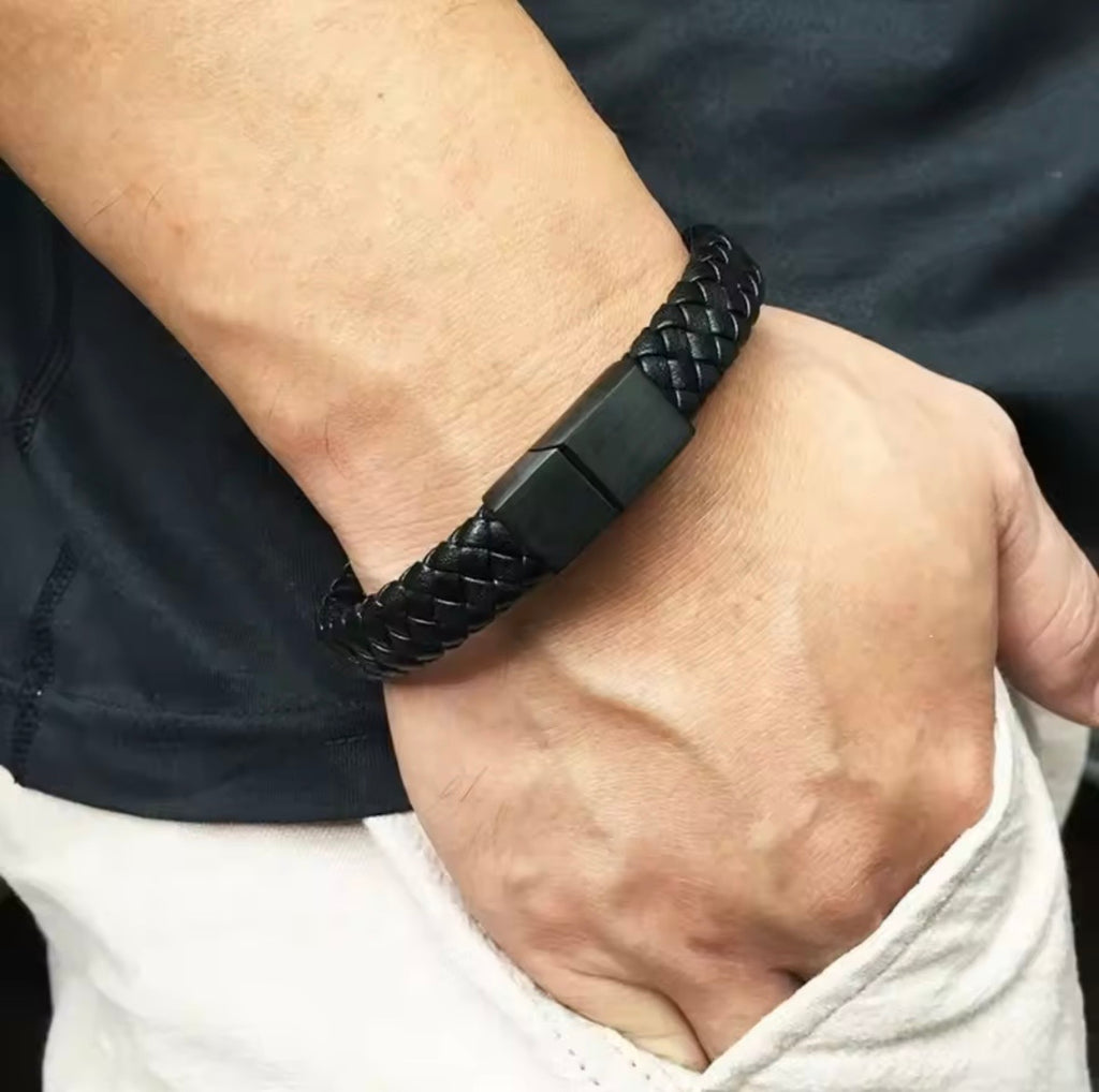 Valentine’s Gift for Him – Men’s Leather Bracelet with Love Message