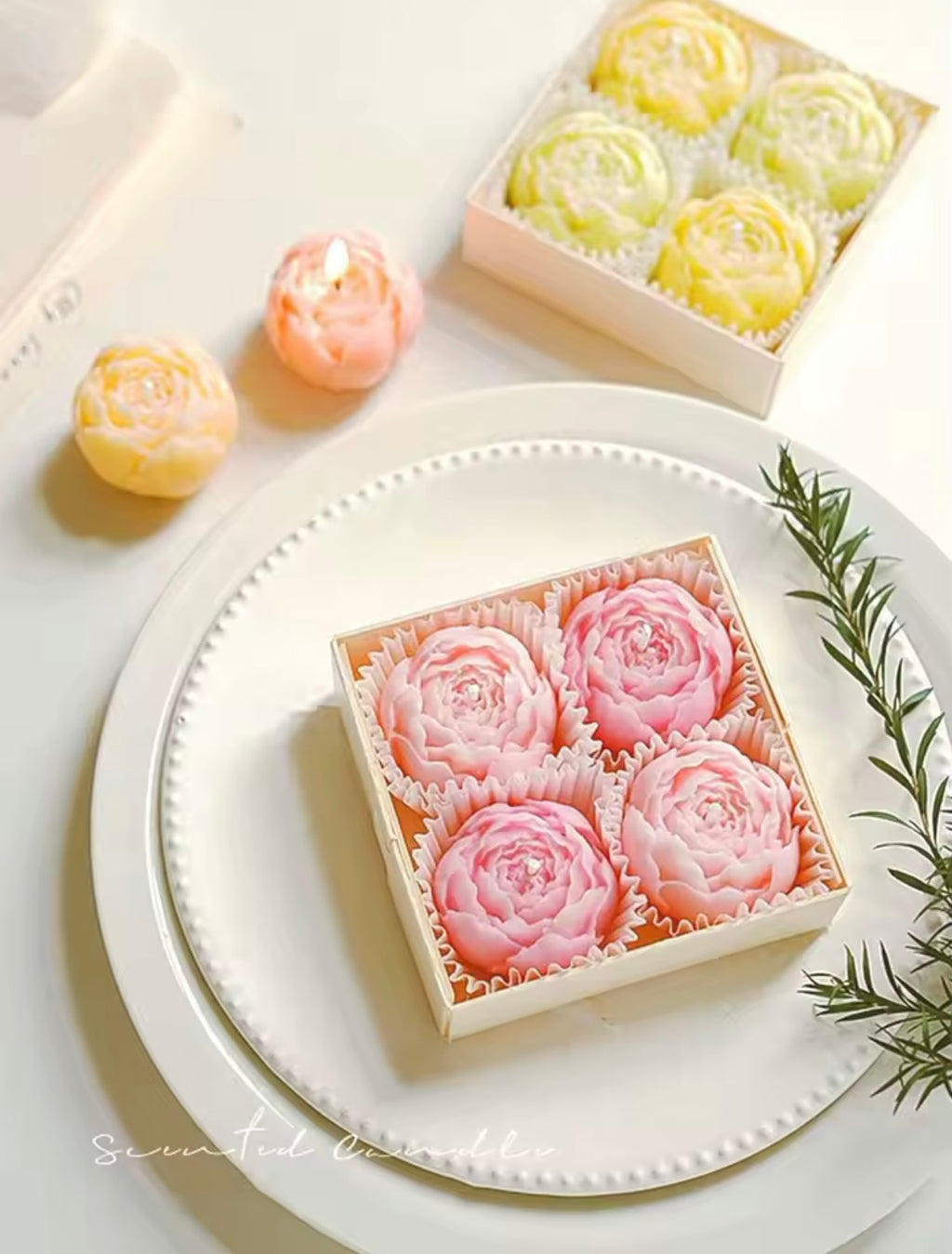 Handcrafted Rose Scented Candle Set (4pcs)